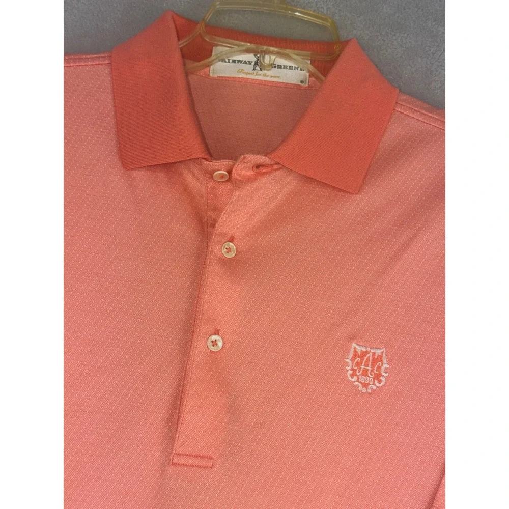 Augusta Country Club Mens Medium Coral Pink Mercerized Cotton Polo Shirt Logo